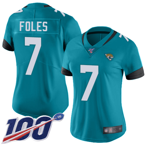 Nike Jacksonville Jaguars 7 Nick Foles Teal Green Alternate Women Stitched NFL 100th Season Vapor Limited Jersey